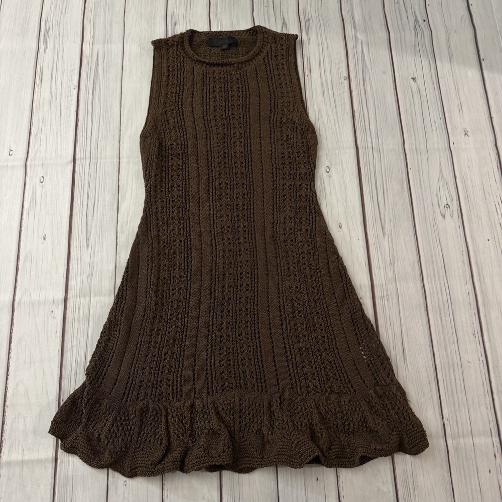 Zara Crochet Knit Mini Dress Brown Size Small Women's Sexy Summer‎ - Picture 2 of 13